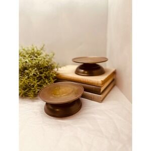 Vintage Aged Brass Pillar Candle Holder Pedestal Stands Pair Made in India 5"x2"